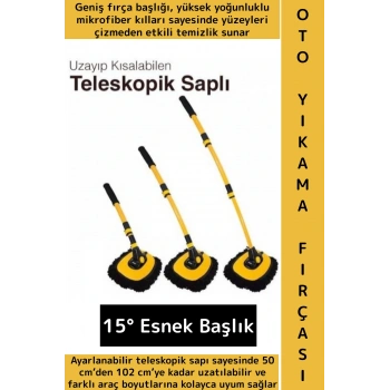 Esnek Başlıklı Islak Kuru Kullanım 50 Cm-102 Cm Ayarlanabilir Teleskopik Saplı Oto Yıkama Fırçası