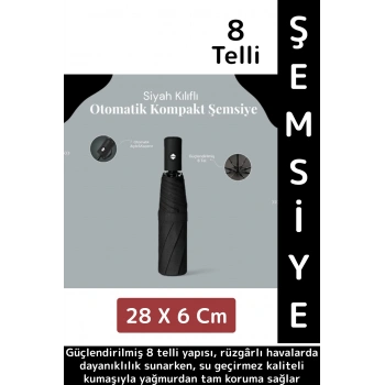 Kompakt Çanta Boy Seyahat Tipi Dayanıklı Otomatik Açma Kapama Güçlendirilmiş 8 Telli Kılıflı Şemsiye