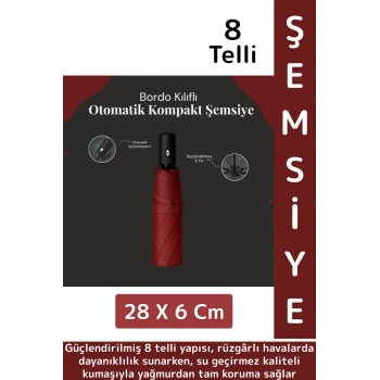 Kompakt Çanta Boy Seyahat Tipi Dayanıklı Otomatik Açma Kapama Güçlendirilmiş 8 Telli Kılıflı Şemsiye