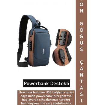 Kompakt Gündelik İş Kullanım Powerbank Destekli Şifreli Kilit Suya Dayanıklı İşlevsel Omuz Çantası