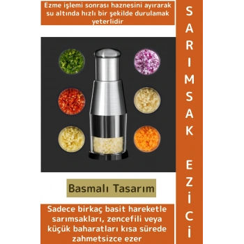 Pratik Kolay Temizlenir Mutfak Küçük Baharat Ezme Parçalama Şeffaf Hazneli Basmalı Sarımsak Ezici