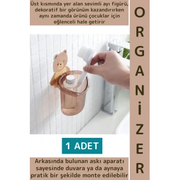 Dayanıklı Asılabilir Kolay Montaj Mutfak Banyo Küçük Eşya Çocuk Odası Sevimli Ayı Figürlü Organizer