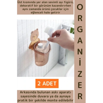 Asılabilir Kolay Montaj Mutfak Banyo Küçük Eşya Çocuk Odası Sevimli Ayı Figürlü Organizer 2 Adet