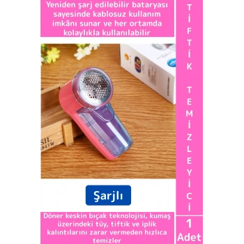 Pratik Hızlı Temizlik Giysi Kumaş Zarar Vermez Kablosuz Kullanım Şarjlı Tüy İplik Tiftik Temizleyici