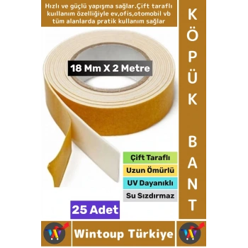 Süper Güçlü Yapışkan İç Mekan Duvar Ahşap Çok Yönlü Çift Taraflı Köpük Bant 18 Mm X 2 Metre 25 Adet