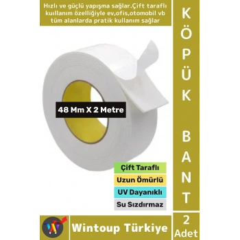 Premium Süper Güçlü Yapışkan İç Mekan Duvar Ahşap Çift Taraflı Köpük Bant 48 Mm x 2 Metre 2 Adet