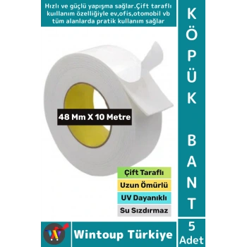 Premium Süper Güçlü Yapışkan İç Mekan Duvar Ahşap Çift Taraflı Köpük Bant 48 Mm x 10 Metre 5 Adet