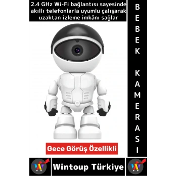 Premium Gece Görüşlü Çift Taraflı Ses Desteği Robot Görünümlü 2.4 G Wi-Fi Çocuk Bebek Odası Kamerası