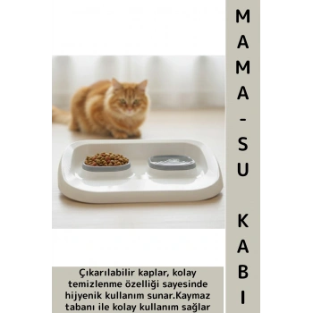 Evcil Hayvan Kaymaz Taban Çıkarılabilir Tasarım Çift Bölmeli Kedi Köpek Plastik Mama Su Kabı 2 in 1