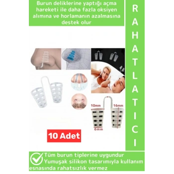 Özel Model Rahat Nefes Alıp Verme Horlama AzaltanUyku Bozukluğu Önleyen Burun Delik Aparatı 10 Adet