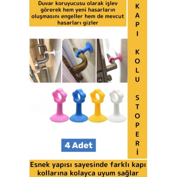 Tüm Kapı Modelleriyle Uyumlu Darbe Hasar Önleyici Vantuzlu Geçmeli Renkli Kapı Kolu Stoperi 4 Adet