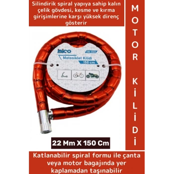 Premium Kesme Kırılmaya Dayanıklı PVC Dış Kaplama Katlanabilir Motor Bisiklet Kilidi 22 Mm x 150 Cm