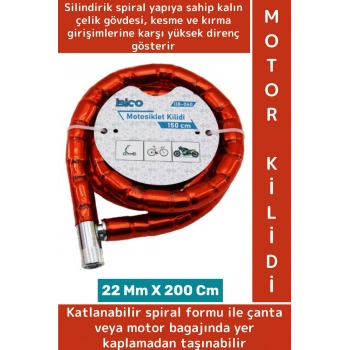 Premium Kesme Kırılmaya Dayanıklı PVC Dış Kaplama Katlanabilir Motor Bisiklet Kilidi 22 Mm x 200 Cm