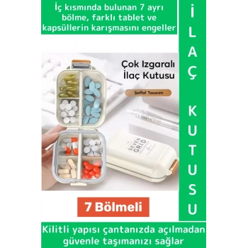 Seyahat Çanta Boy Tablet Kapsül Karışımı Önleyen Kilitli 7 Izgara Bölmeli Pratik İlaç Saklama Kutusu