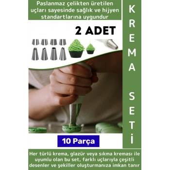 Premium Profesyonel Hobi Mutfak Pasta Kek Süsleme Çok Şık Pratik Krema Sıkma Seti 10 Parça 2 Adet