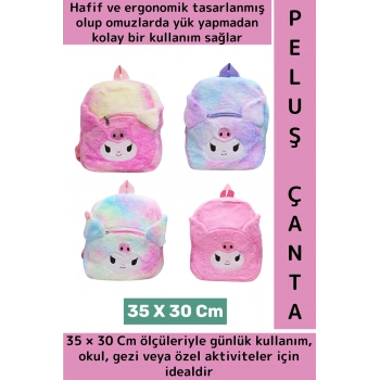 Yeni Sezon Çocuk Genç Kız Gündelik Okul Çok Şık Sevimli Kuromi Yumuşak Peluş Sırt Çantası 30 X 35 Cm