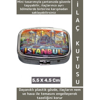 Özel Seri Konsept Hediyelik Dekoratif Şık İstanbul Temalı 2 Bölmeli Hap Tablet İlaç Saklama Kutusu
