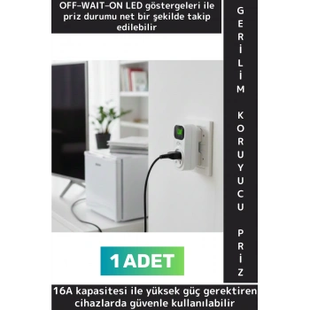 Premium Ev Ofis Montaj Gerektirmeyen Tak Çalıştır Akıllı Gecikme Sistemli Gerilim Koruyucu Priz