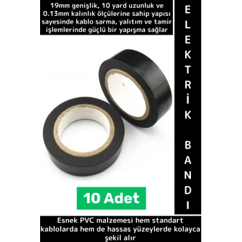 Profesyonel Güçlü Yapışkan Kablo Sarma Yalıtım Tamirat Onarım Esnek PVC İzole Elektrik Bandı 10 Adet