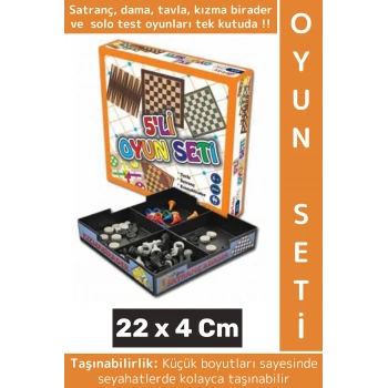 Taşınabilir Eğlenceli Yılbaşı Satranç Tavla Dama Kızmabirader Solo Test 5 Oyun Tek Kutu Özel Set