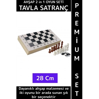 Özel Model Arkadaş Oyun Hediyelik Ahşap Kutulu Tavla Dama Satranç Kompakt Premium Oyun Seti 28 Cm