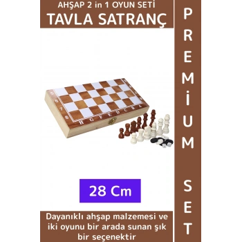 Özel Üretim Arkadaş Oyun Hediyelik Ahşap Kutulu Tavla Dama Satranç Kompakt Premium Oyun Seti 28 Cm