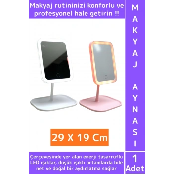 Premium Profesyonel Ev Kuaför Kullanım Hediyelik Şık Diktörgen Led Işıklı Makyaj Aynası 29 X 19 Cm