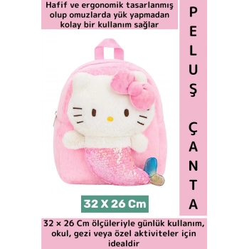 Yeni Sezon Çocuk Genç Kız Gündelik Okul Şık Sevimli Hello Kitty Yumuşak Peluş Sırt Çantası 32X26 Cm