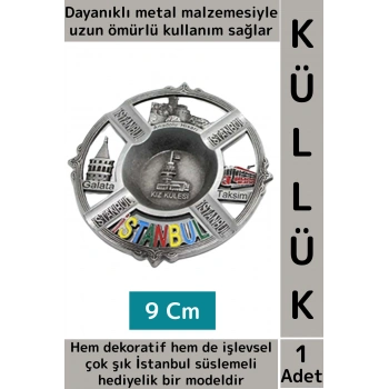 Dayanıklı Gündelik Ev İş Kullanım Dekoratif Hediyelik Çok Şık İstanbul Süslemeli Metal Küllük 9 Cm