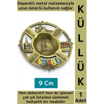 Dayanıklı Gündelik Ev İş Kullanım Dekoratif Hediyelik Çok Şık İstanbul Süslemeli Metal Küllük 9 Cm