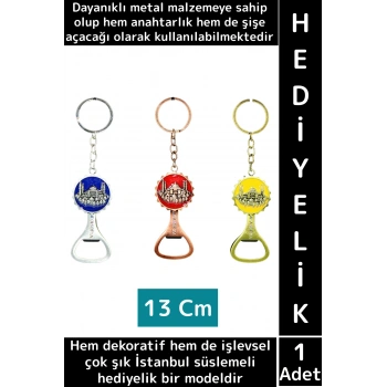 Dayanıklı Dekoratif Hediyelik Çok Amaçlı Şık İstanbul Motifli Metal Şişe Açacağı Anahtarlık 2 in 1