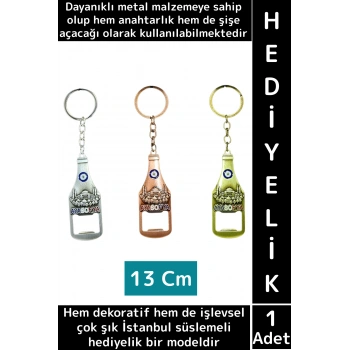Dekoratif Hediyelik Çok İşlevli Şık İstanbul Motifli Dayanıklı Metal Şişe Açacağı Anahtarlık 2 in 1