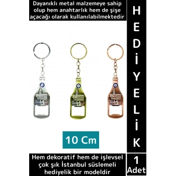 Dekoratif Hediyelik Çok İşlevli Şık İstanbul Motifli Dayanıklı Metal Şişe Açacağı Anahtarlık 2 in 1