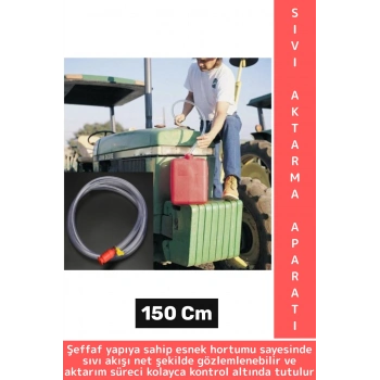 Premium Oto Benzin Mazot Yağ Bahçe Akvaryum Su Aktarım Hortumlu Şeffaf Sıvı Aktarma Aparatı 150 cm