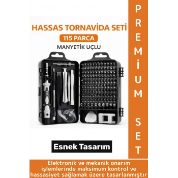 Premium Küçük Elektronik Tamirat Onarım Manyetik Uçlu Esnek Hassas Tornavida Seti 115 Parça
