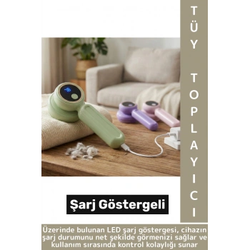 Premium Koltuk Kıyafet Pet Pamuk İplik Battaniye Şarj Göstergeli Tüy Toz Tiftik Temizleme Aleti