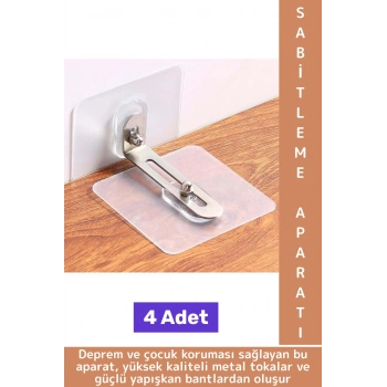 Kendinden Yapışkanlı Kolay Montaj Çocuk Koruma Kitap Dolap Gardırop Mobilya Sabitleme Aparatı 4 Adet