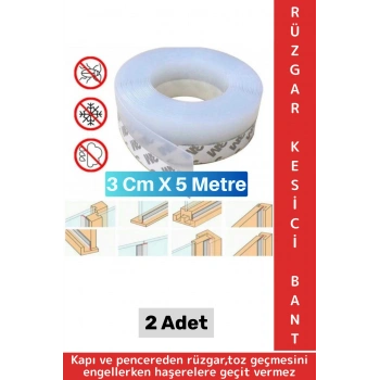 Özel Üretim Kapı Altı Pencere Rüzgar Böcek Haşere Önleyen Rüzgar Kesici Bant 3 Cm X 5 Metre 2 Adet