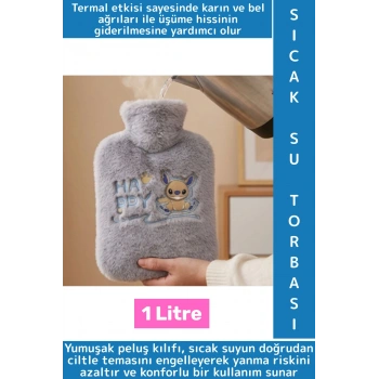 Termal Yapı Karın Bel Eklem Ağrı Azaltan Sevimli Stitch Figür Yumuşak Peluş Sıcak Su Torbası 1 Litre