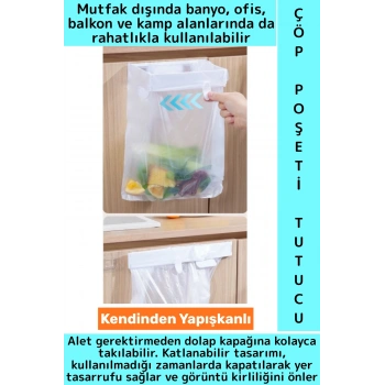 Kendinden Yapışkanlı Mutfak Banyo Balkon Ofis Kamp Piknik Katlanabilir Çöp Poşeti Tutucu Aparat