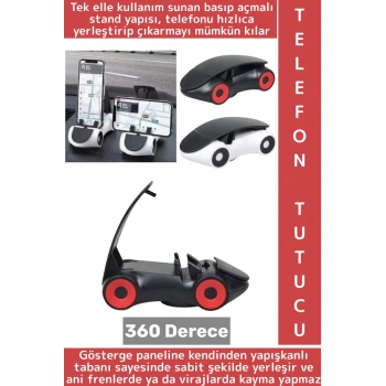 Kendinden Yapışkanlı Otomobil 360 Derece Dik Yatay Kullanım Araba Tasarımlı Araç İçi Telefon Tutucu