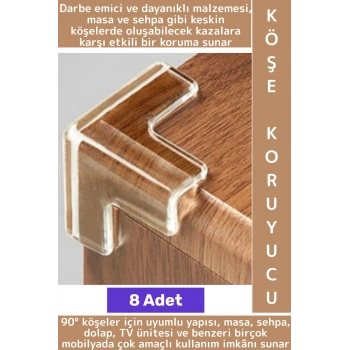Kendinden Yapışkanlı Çocuk Güvenlik Masa Mobilya Çarpma Önleyen Silikon Köşe Kenar Koruyucu 8 Adet