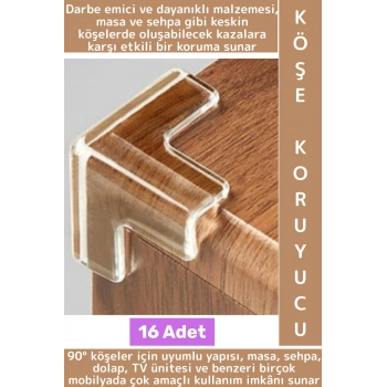 Kendinden Yapışkanlı Çocuk Güvenlik Masa Mobilya Çarpma Önleyen Silikon Köşe Kenar Koruyucu 16 Adet