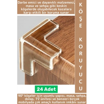 Kendinden Yapışkanlı Çocuk Güvenlik Masa Mobilya Çarpma Önleyen Silikon Köşe Kenar Koruyucu 24 Adet
