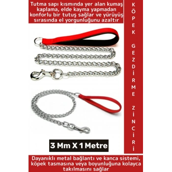Ergonomik Tutuş Dayanıklı Küçük Orta Irk Evcil Hayvan Pet Köpek Gezdirme Zinciri 3 Mm X 1 Metre