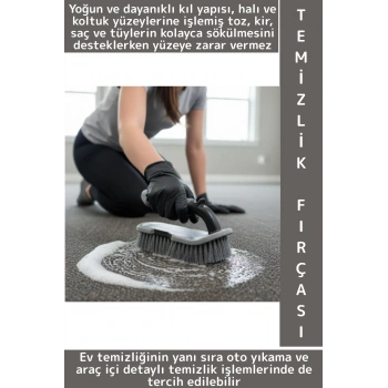 Ergonomik Kolay Tutuş Sağlam Gövde Yoğun Kıllı Banyo Halı Koltuk Araç İçi Detaylı Temizlik Fırçası