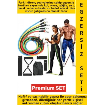 Ev Ofis Açık Alan Çok Fonksiyonlu Antrenman Spor Egzersiz Bandı Taşıma Çantalı Premium Set 11 Parça
