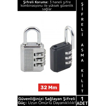 Dayanıklı Dolap Depo Kapı Çanta Bisiklet Emniyet Güvenlik Koruma 3 Haneli Şifreli Asma Kilit 32 Mm