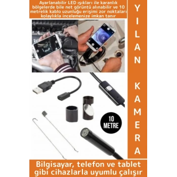 Bilgisayar Telefon Tablet Uyumlu Yüksek Çözünürlüklü İnce Detay Tamir Kontrol 10 Metre Yılan Kamera