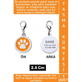 Dayanıklı Hafif Evcil Hayvan Kedi Köpek Klipsli İsim Telefon Numarası Not Şık Tasma Künyesi 2.5 Cm